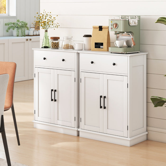 Buffet moderno con cassetto e ripiano regolabile da caff¨¨ per cucina-Armadio da pavimento per bagno con ante Bianco