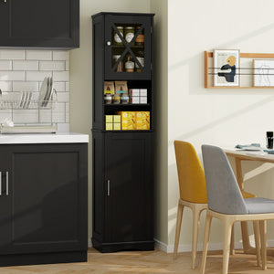 Armadio da bagno alto-Mobiletto da bagno salvaspazio con 5 ripiani regolabili, Armadio sottile da terra per angolo stretto Nero