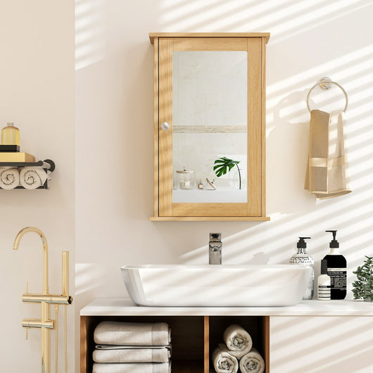 Armadio del bagno con specchio, Armadietto montato a muro con un¡¯anta Legno naturale-Armadi da parete