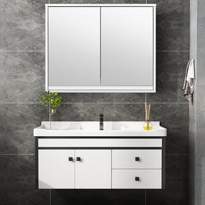Armadio del bagno montato al muro con doppio specchio, Armadio multiuso per bagno e medicinali 55x14x45cm Bianco-Armadi da parete
