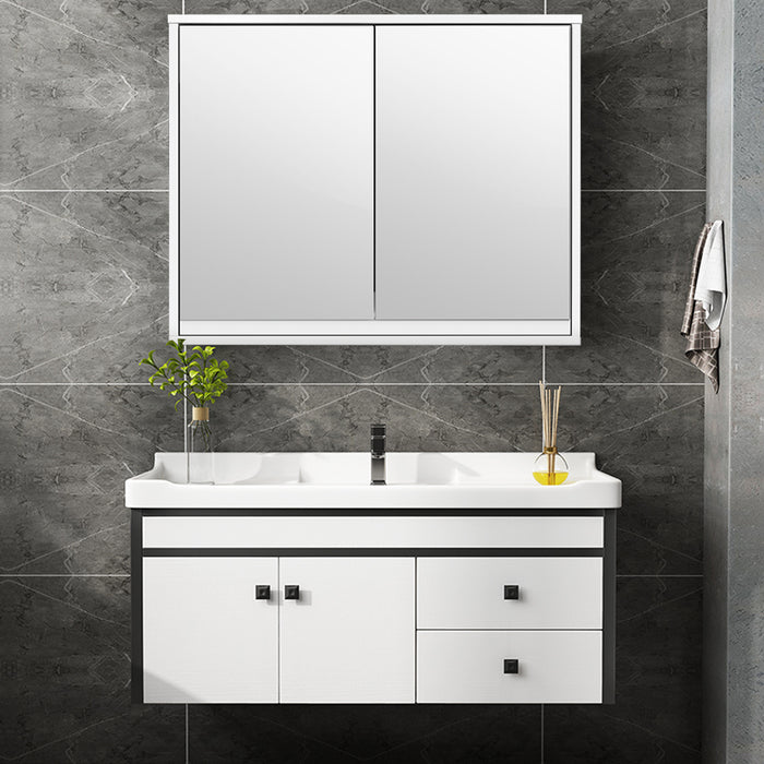 Armadio del bagno montato al muro con doppio specchio, Armadio multiuso per bagno e medicinali 55x14x45cm Bianco-Armadi da parete