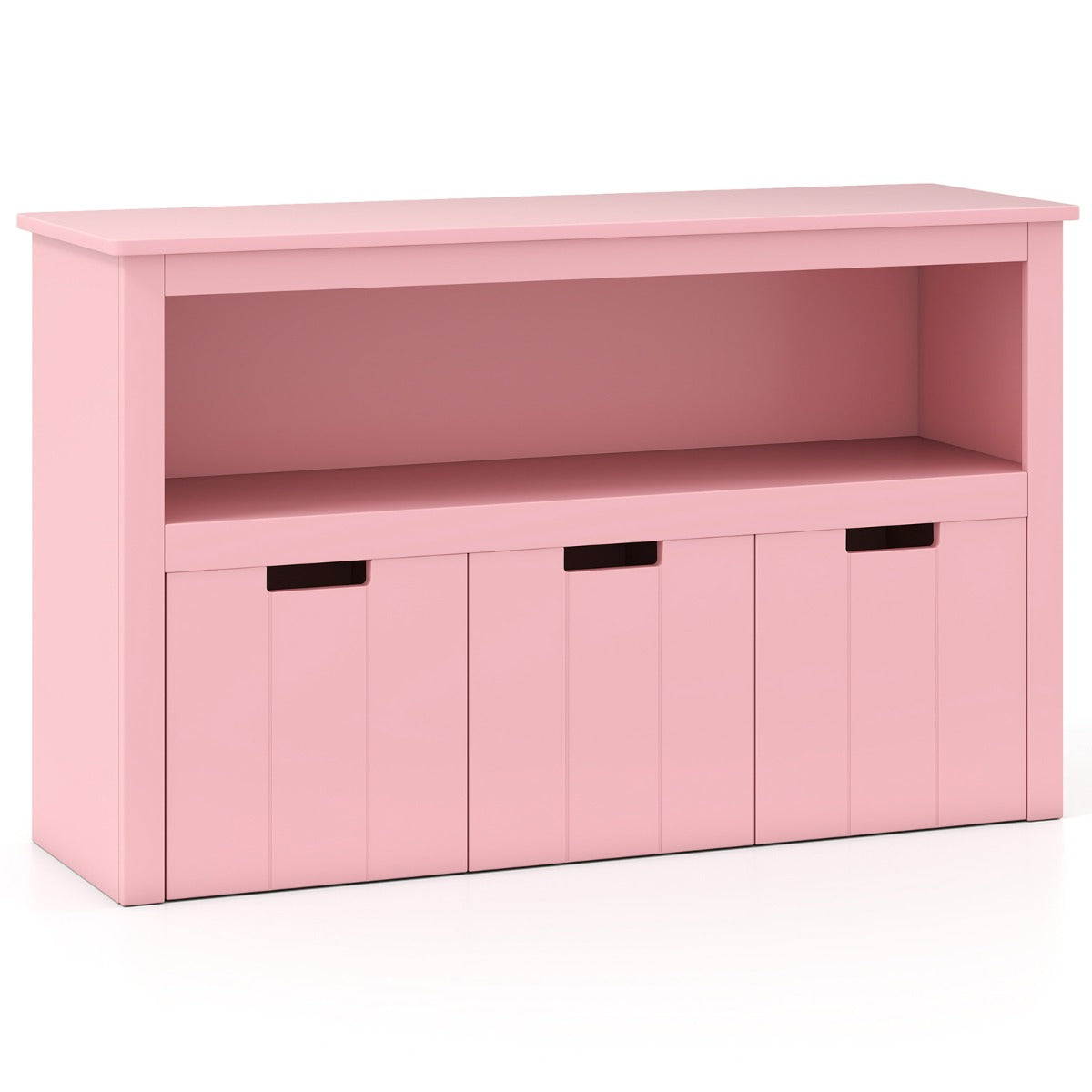 Armadio di legno con 3 cassetti e ruote per salone e camera da letto, Organizer per giocattoli dei bambini Rosa-Credenze buffet