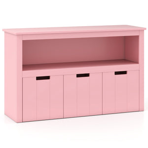 Armadio di legno con 3 cassetti e ruote per salone e camera da letto, Organizer per giocattoli dei bambini Rosa-Credenze buffet