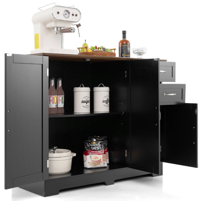 Armadio di stoccaggio moderno con 2 ante e 2 cassetti, Credenza buffet con ripiano regolabile per cucina Nero-Credenze buffet