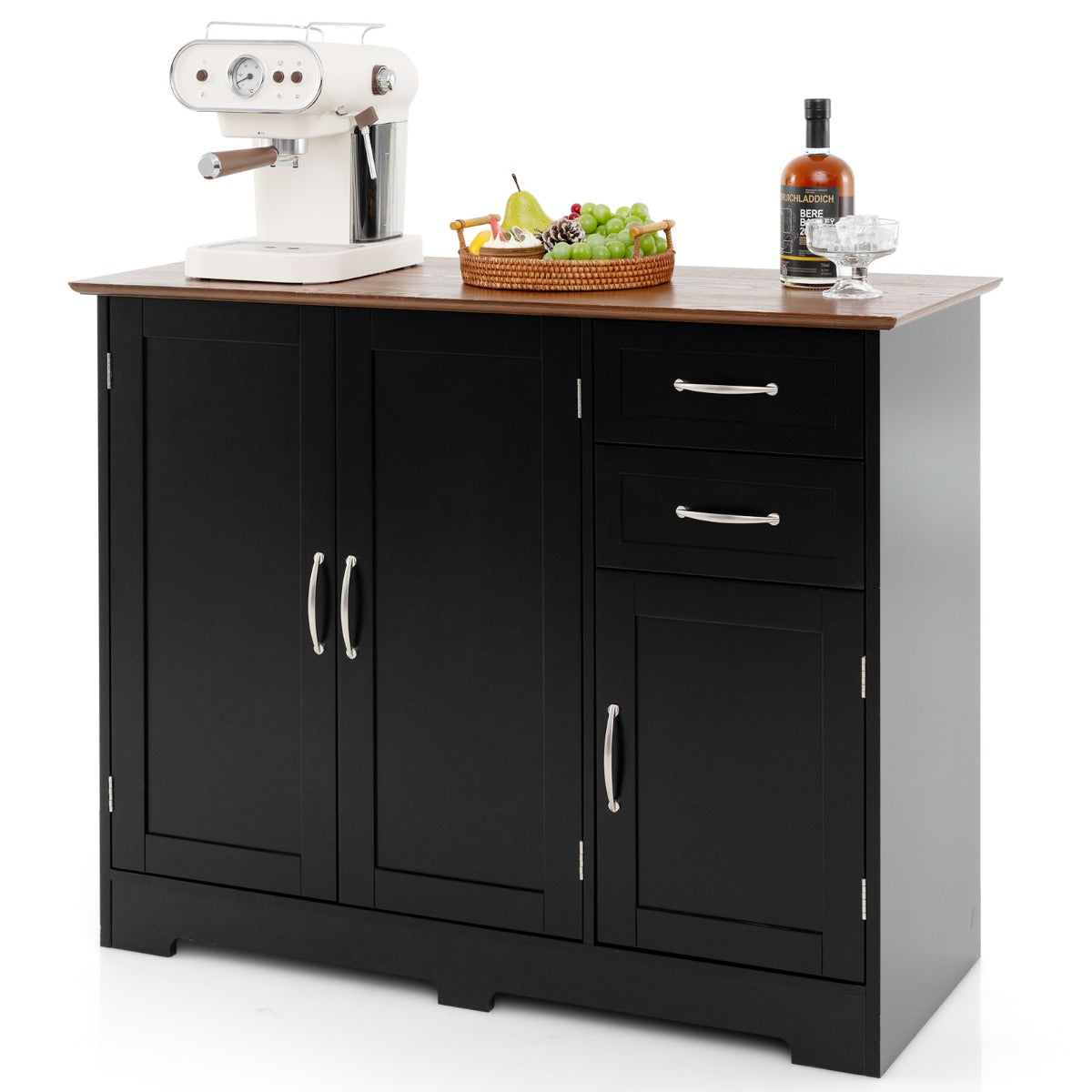 Armadio di stoccaggio moderno con 2 ante e 2 cassetti, Credenza buffet con ripiano regolabile per cucina Nero-Credenze buffet
