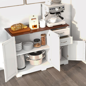 Armadio di stoccaggio moderno con 2 ante e 2 cassetti, Credenza buffet con ripiano regolabile per cucina Bianco-Credenze buffet