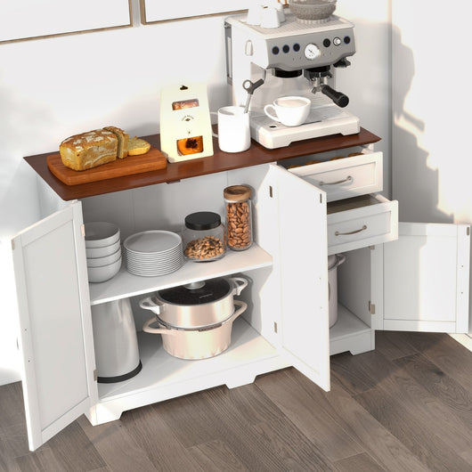 Armadio di stoccaggio moderno con 2 ante e 2 cassetti, Credenza buffet con ripiano regolabile per cucina Bianco-Credenze buffet