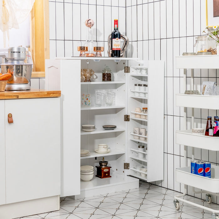 Armadio dispensa con doppia anta e 6 ripiani regolabili-Buffet-Armadio da cucina Credenza con 17 livelli per sala da pranzo Bianco