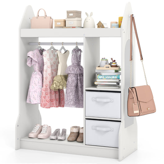 Armadio gioco bambini centro travestimenti specchio acrilico, Armadio gioco appendiabiti mensola superiore Bianco-Scaffalature