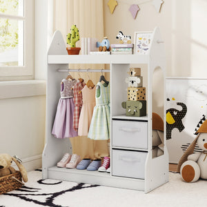 Armadio gioco bambini centro travestimenti specchio acrilico, Armadio gioco appendiabiti mensola superiore Bianco-Scaffalature