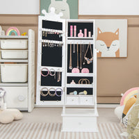 Armadio gioielli per bambini con specchio a tutta lunghezza 3 cassetti angoli regolabili, Specchio da toeletta Bianco-Armadietti per gioielli