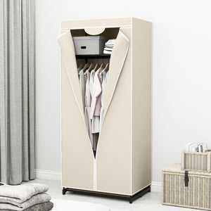 Armadio appendiabiti in tessuto pieghevole con tubo in metallo 74x50x172cm Beige-Armadi Appendiabiti