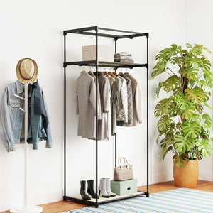 Armadio appendiabiti in tessuto pieghevole con tubo in metallo 74x50x172cm Beige-Armadi Appendiabiti