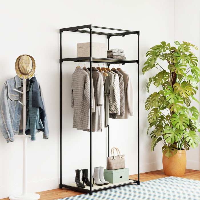 Armadio appendiabiti in tessuto pieghevole con tubo in metallo 74x50x172cm Beige-Armadi Appendiabiti