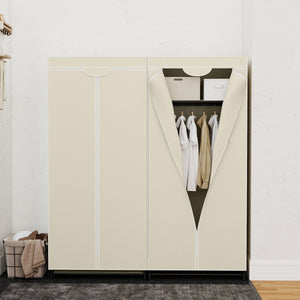 Armadio appendiabiti in tessuto pieghevole con tubo in metallo 74x50x172cm Beige-Armadi Appendiabiti