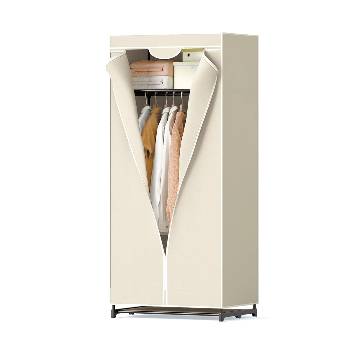 Armadio appendiabiti in tessuto pieghevole con tubo in metallo 74x50x172cm Beige-Armadi Appendiabiti