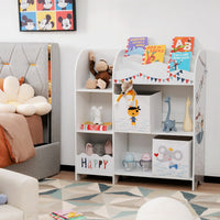 Armadio a 3 livelli con 5 scompartimenti e 2 cassetti, Organizer per bambini per giocattoli e libri Bianco-Scaffalature