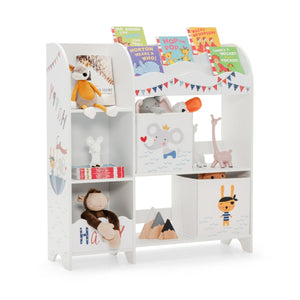 Armadio a 3 livelli con 5 scompartimenti e 2 cassetti, Organizer per bambini per giocattoli e libri Bianco-Scaffalature