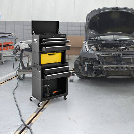 Armadio per attrezzi con serratura manico 6 cassetti portata 90kg, Carrello porta attrezzi per garage Nero-Deposito utensili Tool