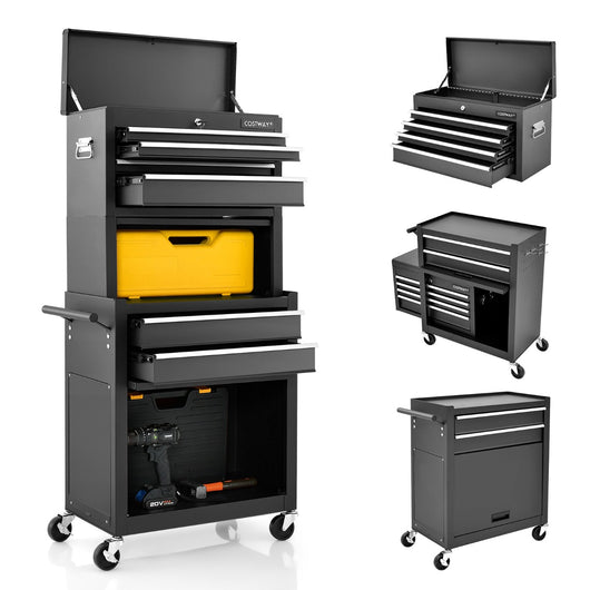 Armadio per attrezzi con serratura manico 6 cassetti portata 90kg, Carrello porta attrezzi per garage Nero-Deposito utensili Tool