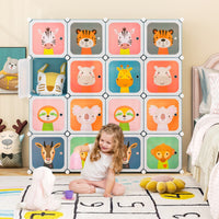 Armadio per bambini portatile 8 cubi con barra appendiabiti, Armadio bambini mobile motivi adorabili per cameretta Blu-Armadi Appendiabiti