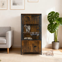 Armadio in legno per gatti con porta a rete bloccabile antiurto, Gabbia a pi¨´ livelli con struttura metallica-Gatti