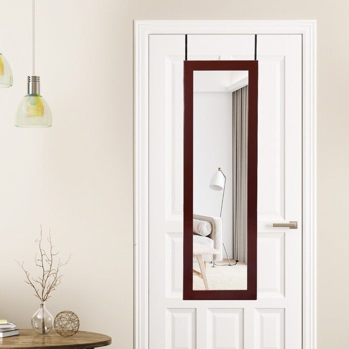 Armadio per gioielli con specchio LED 119cm di altezza, Armadio per gioielli montabile a parete o porta Marrone-Armadietti per gioielli