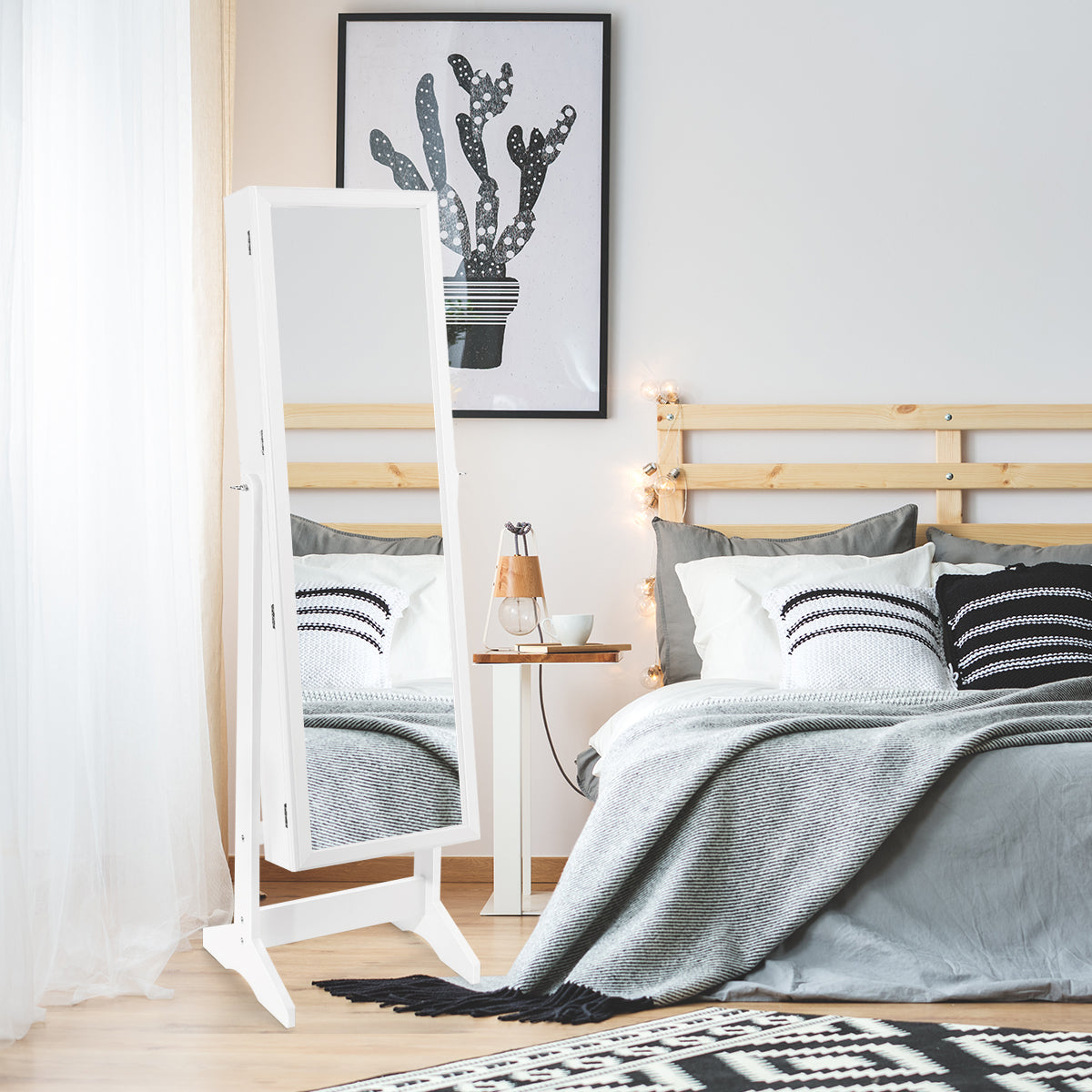 Armadio per gioielli con specchio a figura intera 18 ganci per collane, Organizzatore di gioielli Bianco-Armadietti per gioielli