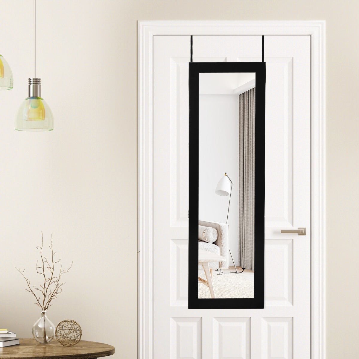 Armadio per gioielli con specchio LED 119cm di altezza, Armadio per gioielli montabile a parete o porta Nero-Armadietti per gioielli