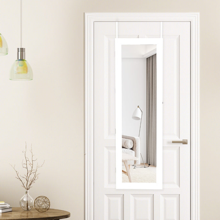 Armadio per gioielli con specchio LED 119cm di altezza, Armadio per gioielli montabile a parete o porta Bianco-Armadietti per gioielli