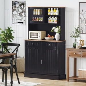 Armadio per rifiuti inclinato alto da cucina con pattumiera, Armadio per rifiuti doppio inclinazione piano gomma Nero-Organizzazione della cucina