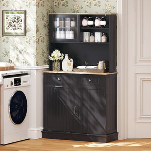 Armadio per rifiuti inclinato alto da cucina con pattumiera, Armadio per rifiuti doppio inclinazione piano gomma Nero-Organizzazione della cucina