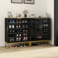 Armadio porta scarpe in legno con mensole regolabili e gambe metallo, Armadio porta scarpe a 5 ripiani con ante rete Nero-Scarpiere