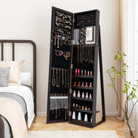 Armadio portagioie 2 in 1 con 30 ganci per collane, Armadio porta gioielli con specchio interno Caff¨¨-Armadietti per gioielli