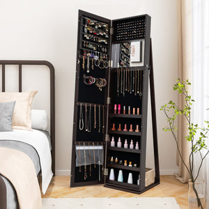 Armadio portagioie 2 in 1 con 30 ganci per collane, Armadio porta gioielli con specchio interno Caff¨¨-Armadietti per gioielli