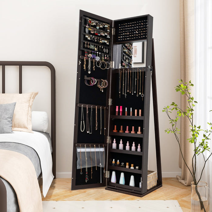 Armadio portagioie 2 in 1 con 30 ganci per collane, Armadio porta gioielli con specchio interno Caff¨¨-Armadietti per gioielli
