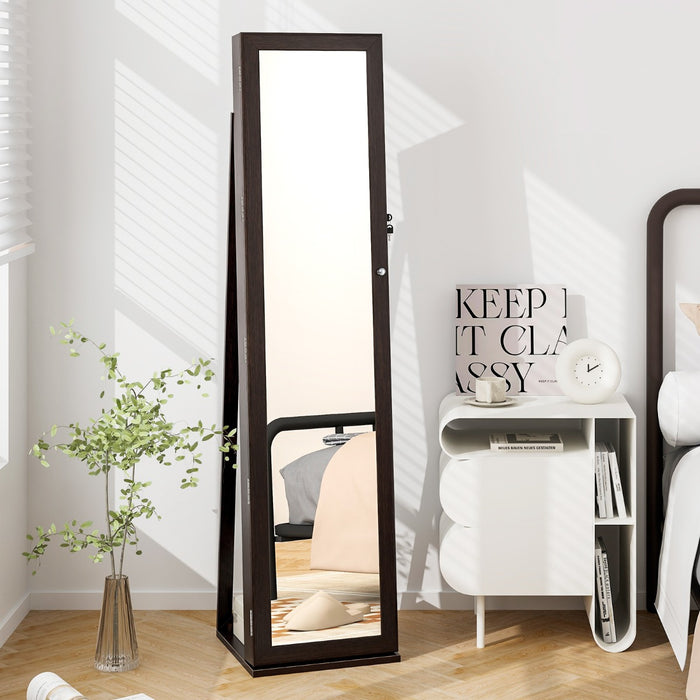 Armadio portagioie 2 in 1 con 30 ganci per collane, Armadio porta gioielli con specchio interno Caff¨¨-Armadietti per gioielli