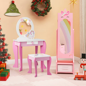 Armadio portagioie per bambini con ripostiglio e 2 angoli regolabili specchio a figura intera, Specchio da toeletta Rosa-Armadietti per gioielli