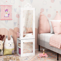 Armadio portagioie per bambini con specchio a figura intera e appendiabiti, Armadio porta abiti 3 in 1 per ragazze Bianco-Armadietti per gioielli