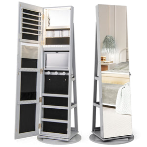 Armadio portagioielli girevole con specchio a figura intera luci LED, Organizer da terra di gioielli Grigio-Armadietti per gioielli