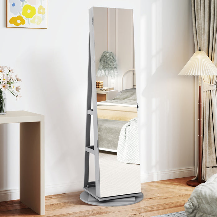 Armadio portagioielli girevole con specchio a figura intera luci LED, Organizer da terra di gioielli Grigio-Armadietti per gioielli