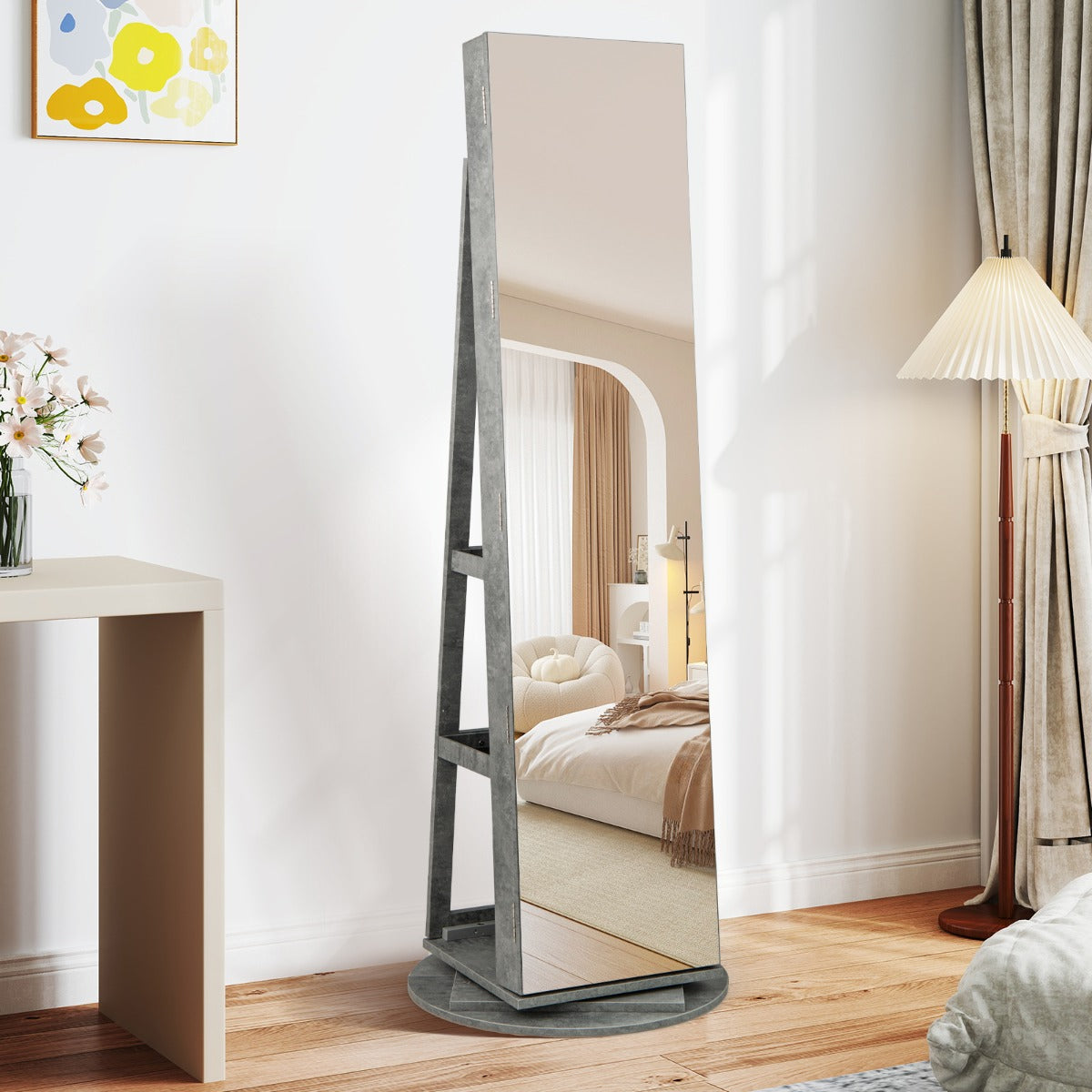 Armadio portagioielli girevole con specchio a figura intera luci LED, Organizer da terra di gioielli Verde-Armadietti per gioielli