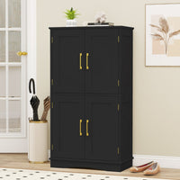 Armadio portaoggetti da terra per bagno con 4 ante e 2 ripiani regolabili-Credenza per cucina e soggiorno Nero