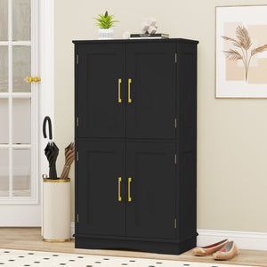 Armadio portaoggetti da terra per bagno con 4 ante e 2 ripiani regolabili-Credenza per cucina e soggiorno Nero