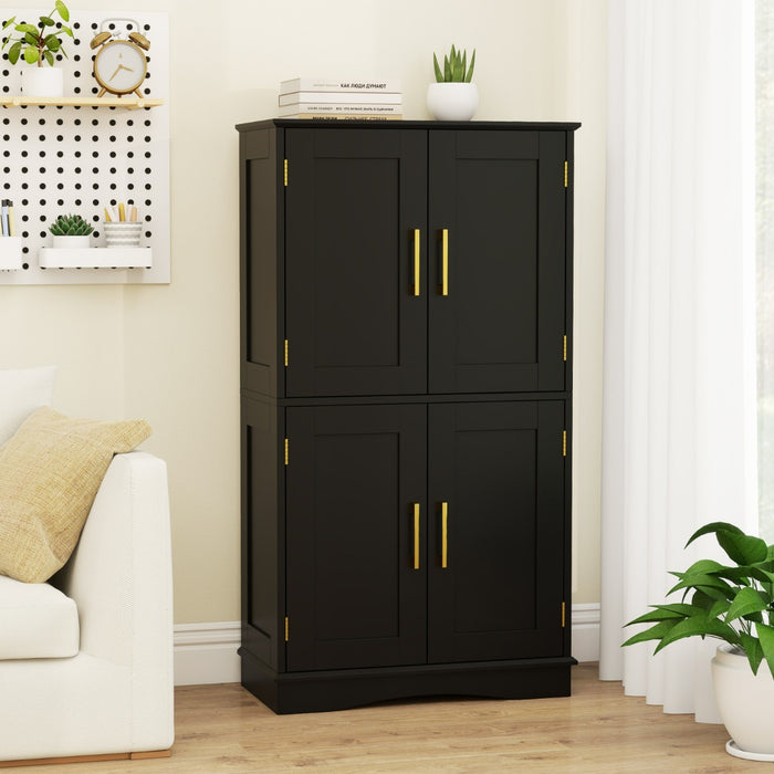 Armadio portaoggetti da terra per bagno con 4 ante e 2 ripiani regolabili-Credenza per cucina e soggiorno Nero