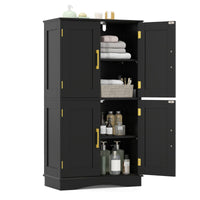 Armadio portaoggetti da terra per bagno con 4 ante e 2 ripiani regolabili-Credenza per cucina e soggiorno Nero