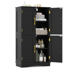 Armadio portaoggetti da terra per bagno con 4 ante e 2 ripiani regolabili-Credenza per cucina e soggiorno Nero