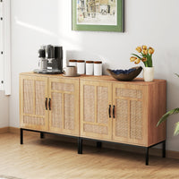 Armadietto boho con motivo asimmetrico con ripiano regolabile a 3 posizioni, Armadio portaoggetti in rattan per cucina Naturale-Credenze buffet