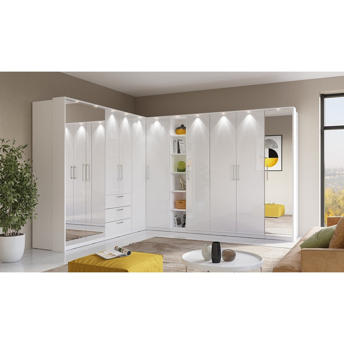 Armadio a 1 anta per cabina armadio collezione MODULO colore bianco con LED inclusi.
