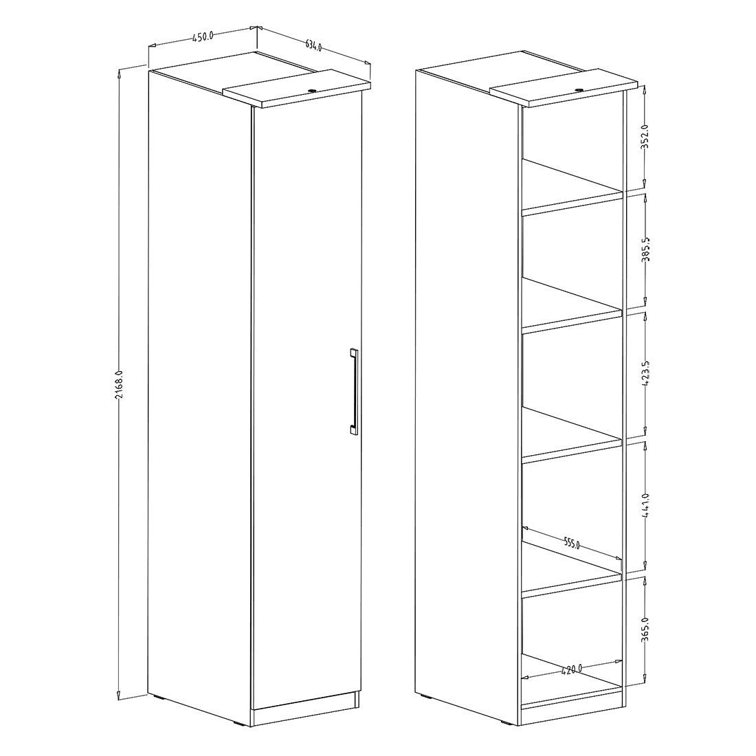 Armadio a 1 anta per cabina armadio collezione MODULO colore bianco con LED inclusi.